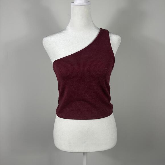 American Eagle Burgundy Metallic One Shoulder Crop Top - Women's Party Shirt, XS - Picture 5 of 6